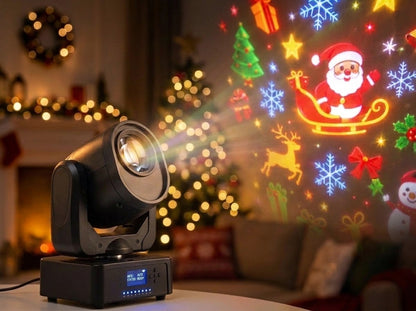 Christmas Cozy Projector beaming Santa and snowflakes onto the wall